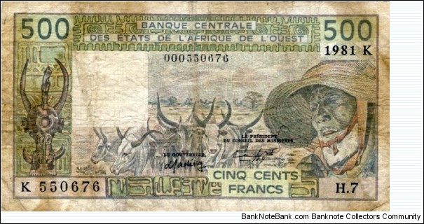 500 Francs (letter K for Senegal) Banknote