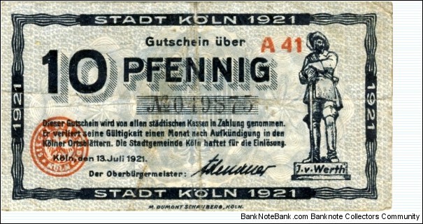 Notgeld city of Cologne Banknote