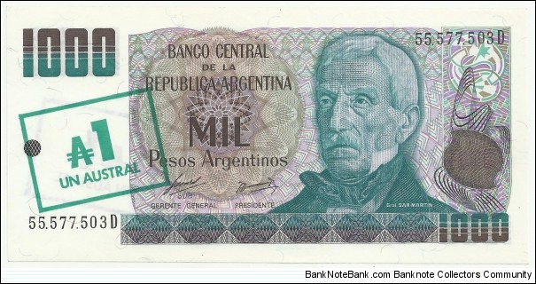 Argentina 1 Austral (1000 Pesos Argentinos) ND(1985) Banknote
