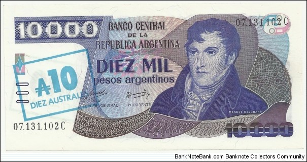 Argentina 10 Australes (10000 Pesos Argentinos) ND(1985) Banknote