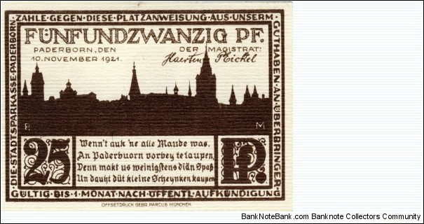 25 Pfg. Notgeld Paderborn Banknote