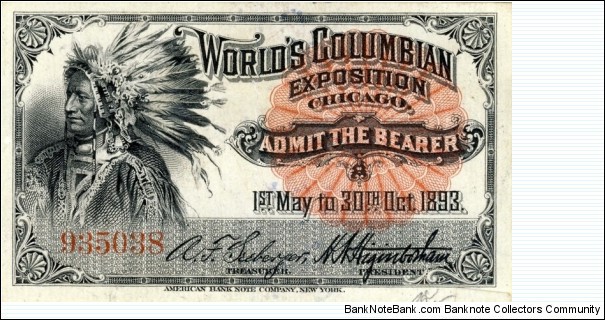 World's Columbian Exposition ticket Banknote