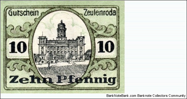 10 Pf. Notgeld city of Zeulenroda Banknote