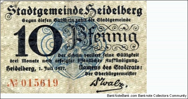 10 Pf. Notgeld city of Heidelberg Banknote