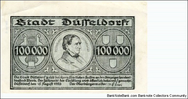 100.000 Mark Dusseldorf Notgeld Banknote