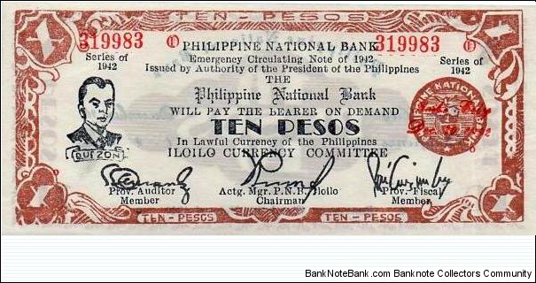 10 Pesos - Emergency Currency Iloilo Banknote