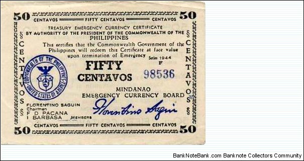 50 Centavos - Mindanao Emergency Currency  Banknote
