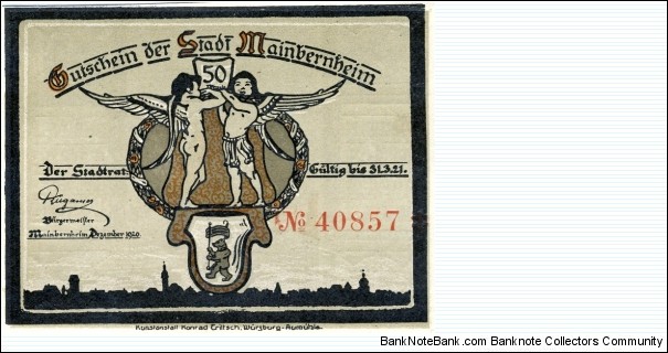 50 Pfg. Notgeld City of Mainbernheim Banknote