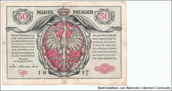 50 Marek (GERMAN OCCUPATION-WWI/State Loan Bank of Poland 1917)
