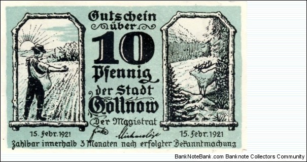 10 Pfennig Notgeld Gollnow/Goleniów Banknote