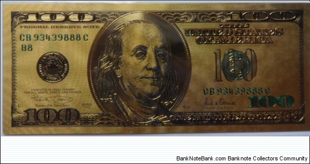 24ct gold foil US 100 Dollar - Not legal tender Banknote