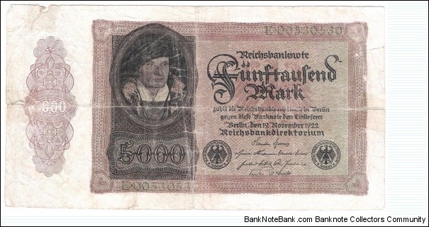 5000 Mark(Weimar Republic 1922)  Banknote