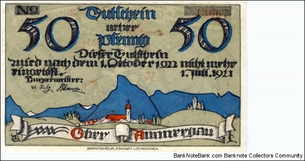 50 Pfennig - Ober-Ammergau Notgeld Banknote