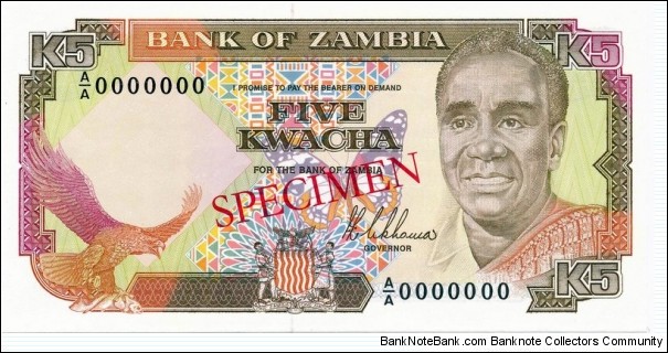 5 Kwacha - Specimen Banknote