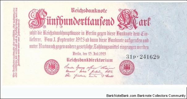 500.000 Mark(Weimar Republic 1923) Banknote