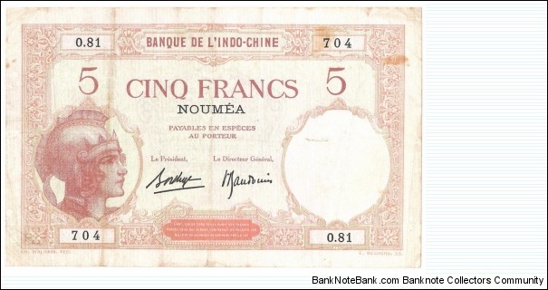 5 Francs (New Caledonia 1926) Banknote