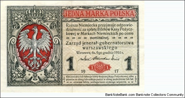 1 Marka - Zarząd jenrał-gubernatorstwa warszawskiego  Banknote