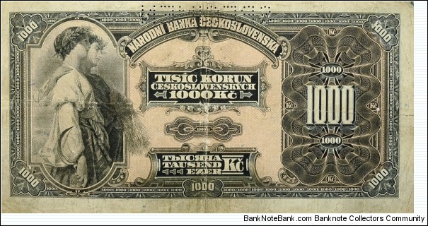1000 Korun Ceskoslovenskych - Specimen Banknote