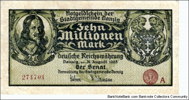 Danzig/Gdańsk 10 Millionen Mark Notgeld Banknote