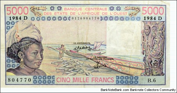 5000 Francs (letter D for Mali) Banknote