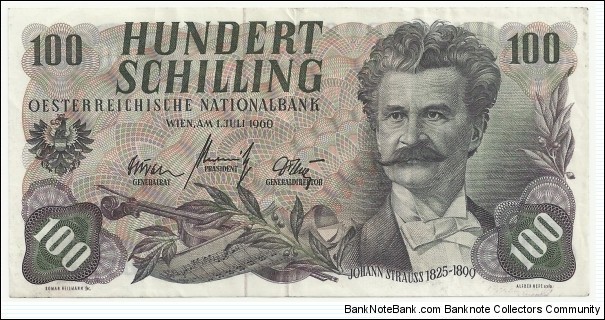 Austria 100 Schilling 1960 (Johann Strauss,Jr) Banknote