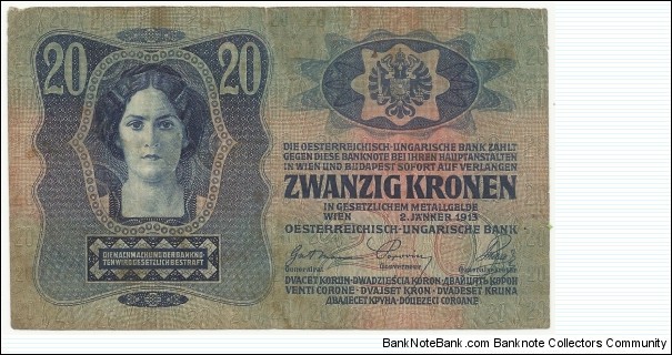 AustroHungary 20 Kronen 1913 Banknote