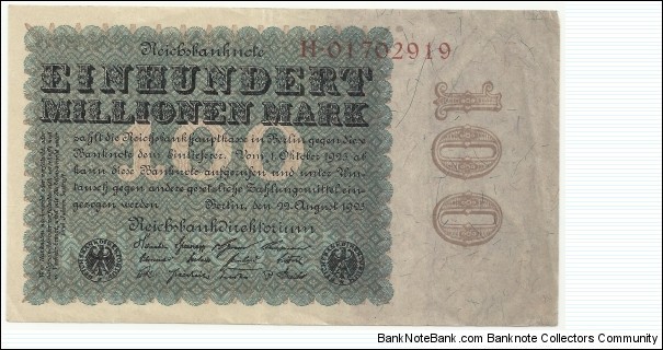 Germany Weimar 100 Million Mark 1923 Banknote