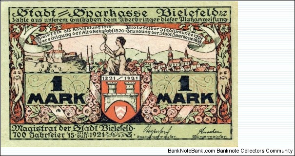 1 Mark Notgeld Bielefeld Banknote