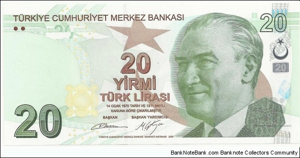 Türkiye 20 Türk Lirası 2009(2017) Serie-B Banknote