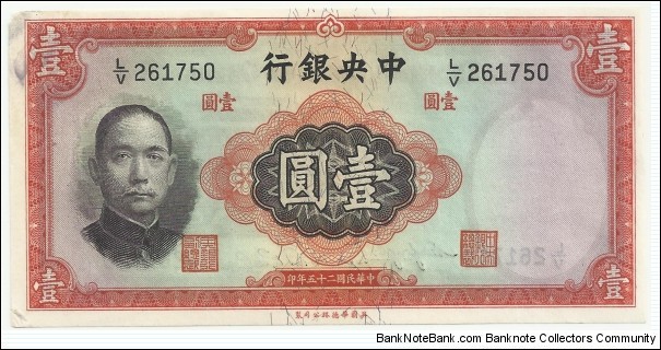 China 1 Yuan 1936-Palace Banknote