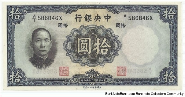 China 10 Yuan 1936-Palace Banknote
