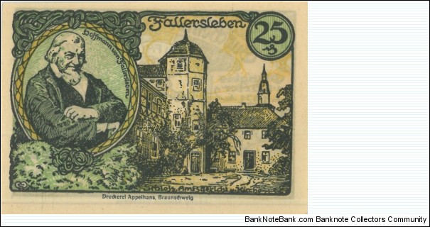 Notgeld:
Fallersleban Banknote