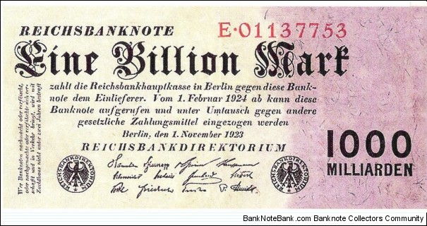 1.000.000.000.000 Mark(Weimar Republic 1923/ Modern Reprint) Banknote