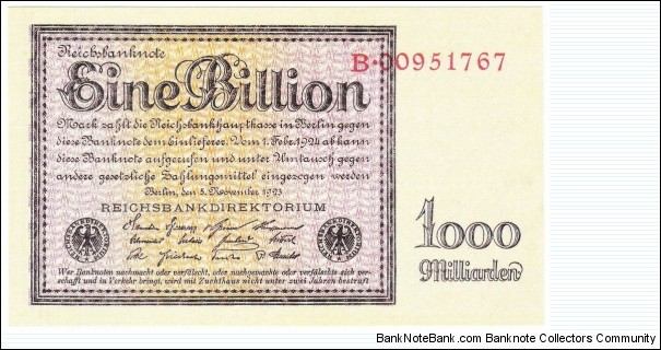 1.000.000.000.000 Mark(Weimar Republic 1923/ Modern Reprint) Banknote