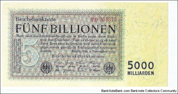 5.000.000.000.000 Mark(Weimar Republic 1923/ Modern Reprint) Banknote