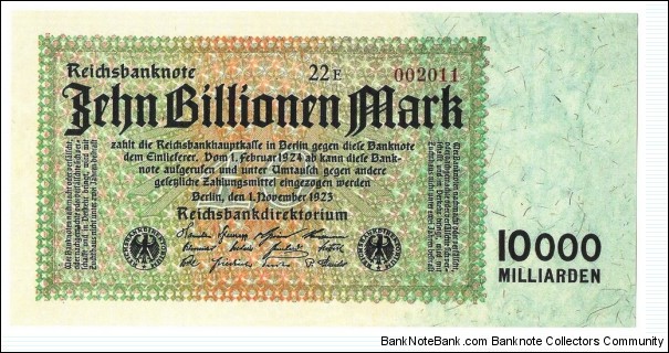 10.000.000.000.000 Mark(Weimar Republic 1923/ Modern Reprint) Banknote