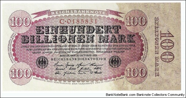100.000.000.000.000 Mark(Weimar Republic 1923/ Modern Reprint) Banknote