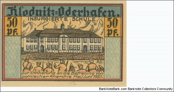 Notgeld:
Klodnitz-Oderhafen Banknote
