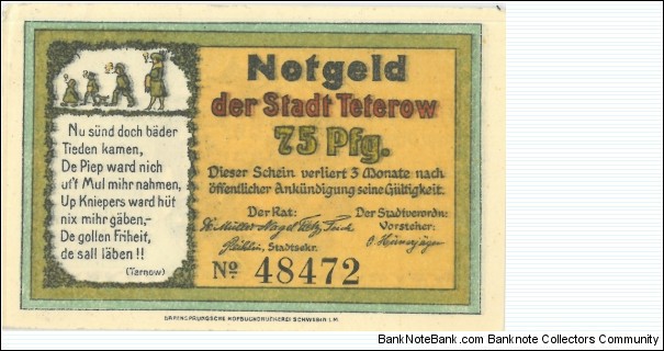 Notgeld:
Teterow (1361.1) Banknote