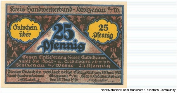Notgeld:
Stolzenau a.u. Weser (1277.1) Banknote