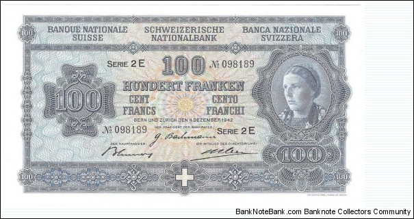 100 Franken(Reserve Series 1942/ Modern Reprint) Banknote