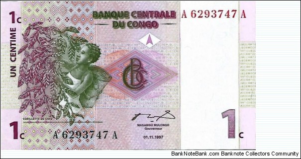 1 Centime - Banque Centrale du Congo Banknote