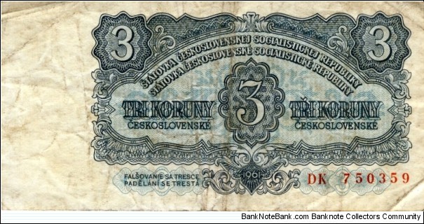 Czechoslovakia 3 Koruny Banknote