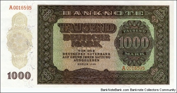 1000 Mark - East Germany. Scarce Banknote