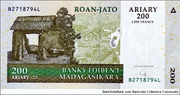 200 Ariary - 1000 Francs  Banknote