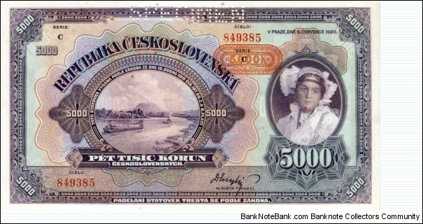 Czechoslovakia 5000 Korun - SPECIMEN Banknote