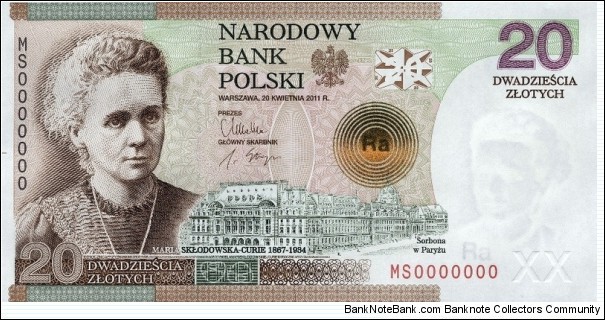 20 Złotych  Commemorative Nobel Prize - Maria Skłodowska-Curie Banknote
