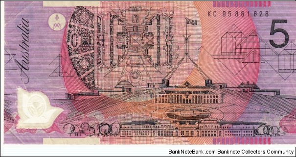 1995 $5 polymer note. KC95 Last Prefix (Wide Orientation bands). Scarce  Banknote