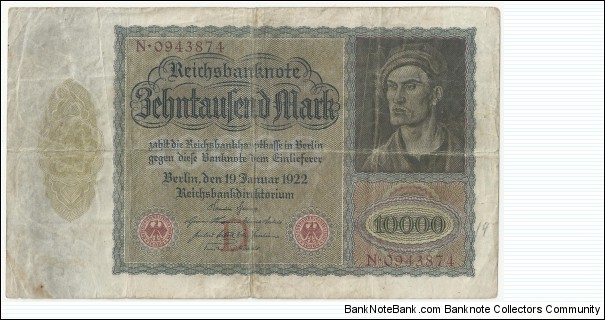 Germany Weimar 10000 Mark 1922 Banknote