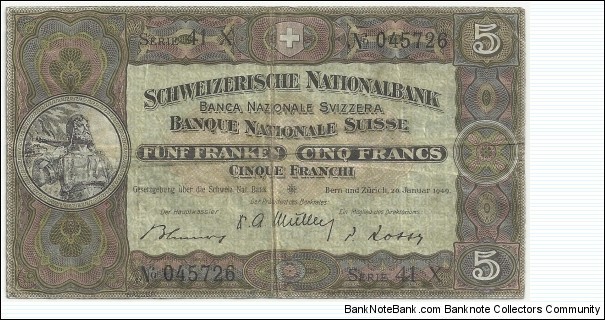 Switzerland 5 Francs 1949 Banknote